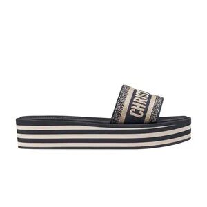 Dior Dway Navy & Ivory Striped Platform Slide Sandal sz40